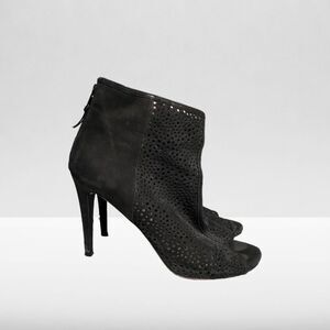 Stuart Weitzman In & Out Black Nubuck Open Toe Stiletto Ankle Bootie Size 9